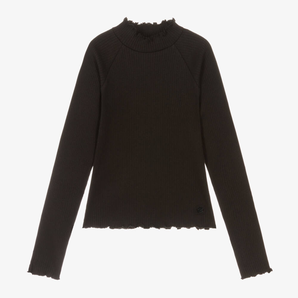Mayoral-Girls Black Ribbed Roll Neck Top | Childrensalon Outlet