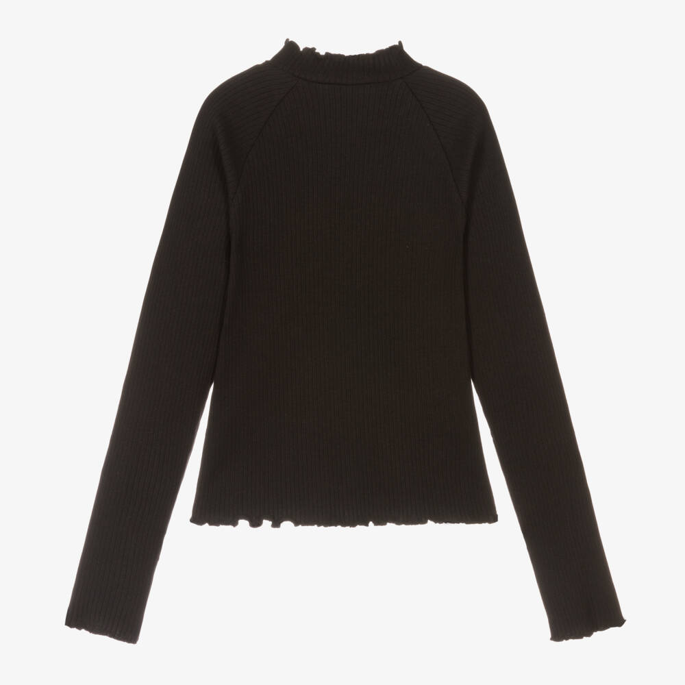 Mayoral-Girls Black Ribbed Roll Neck Top | Childrensalon Outlet