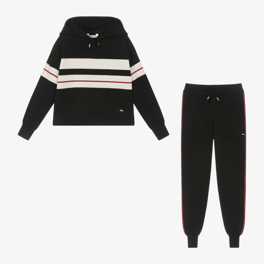 Mayoral-Girls Black Striped Knitted Tracksuit | Childrensalon Outlet