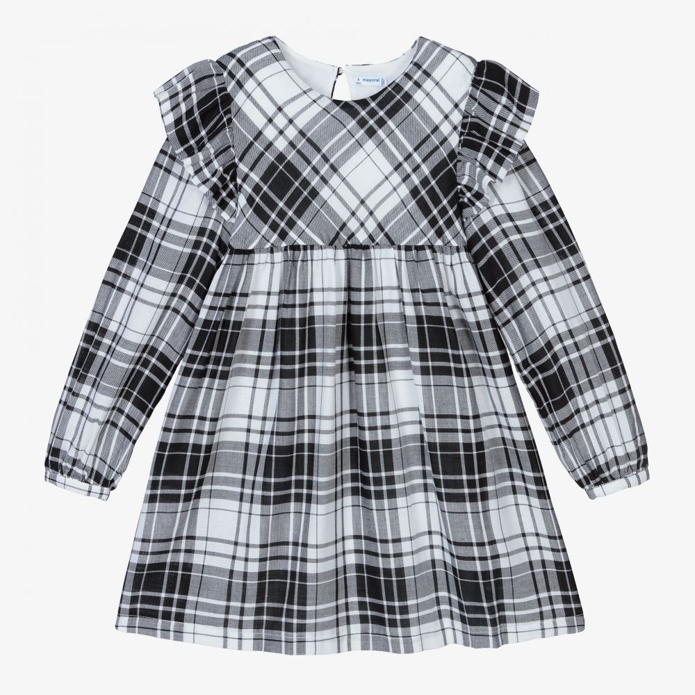 Mayoral - Girls Black Tartan Dress | Childrensalon