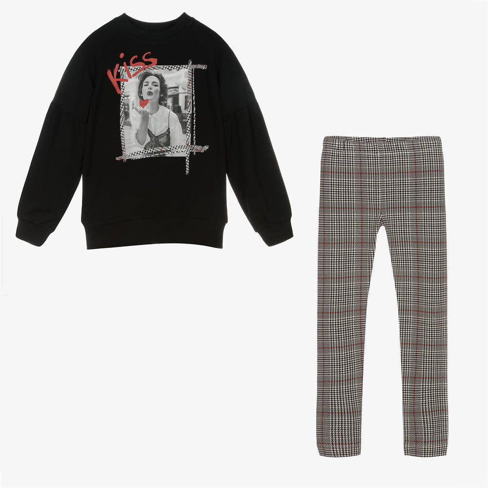 مايورال-طقم توب وليغنغز فيسكوز جيرسي لون أسود للبنات | Childrensalon Outlet