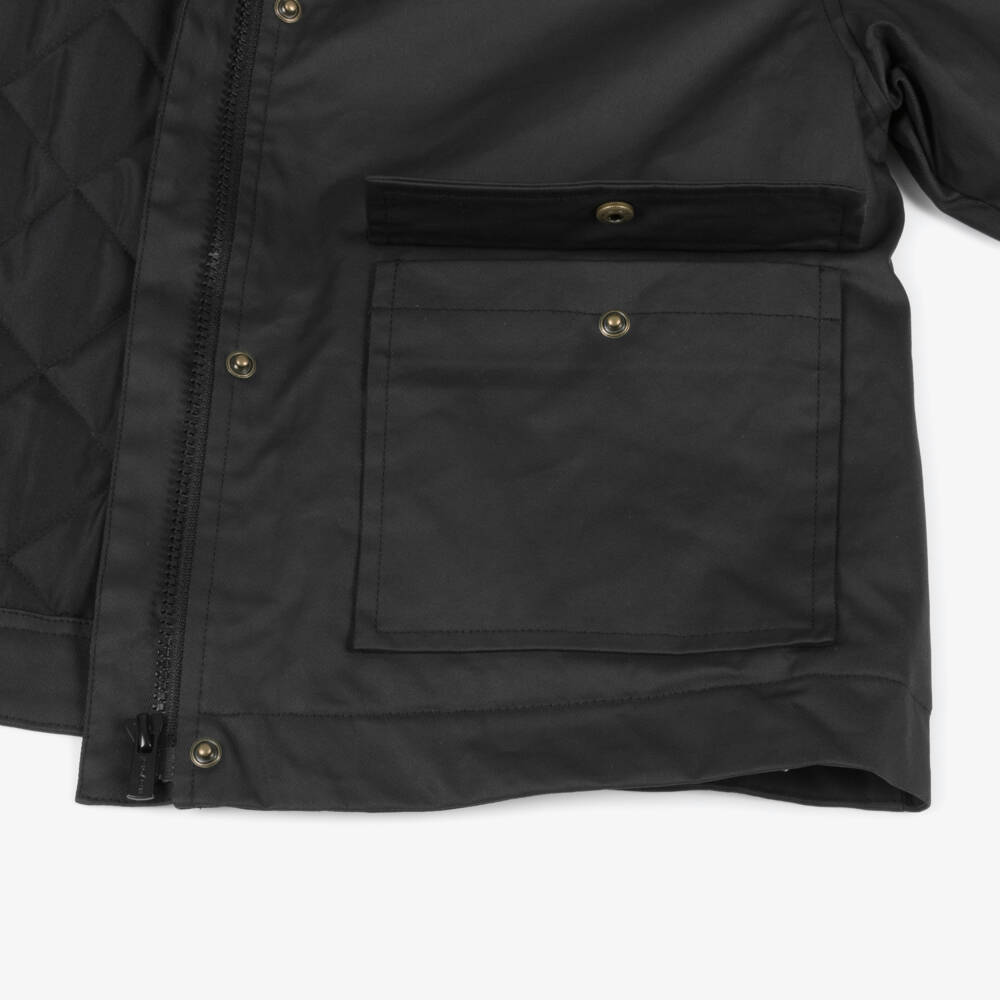 Mayoral-Girls Black Waxed Cotton Jacket with Corduroy Collar | Childrensalon Outlet