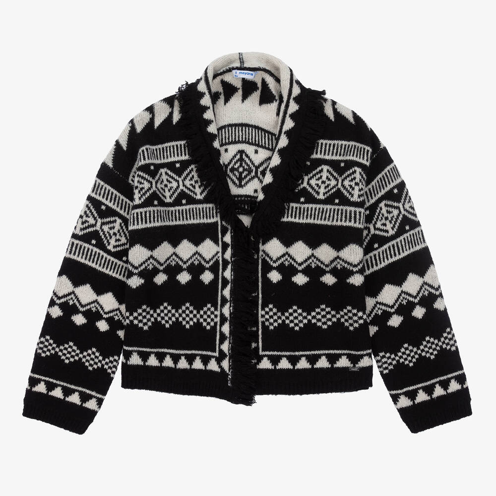 Mayoral - Cardigan jacquard noir et blanc | Childrensalon