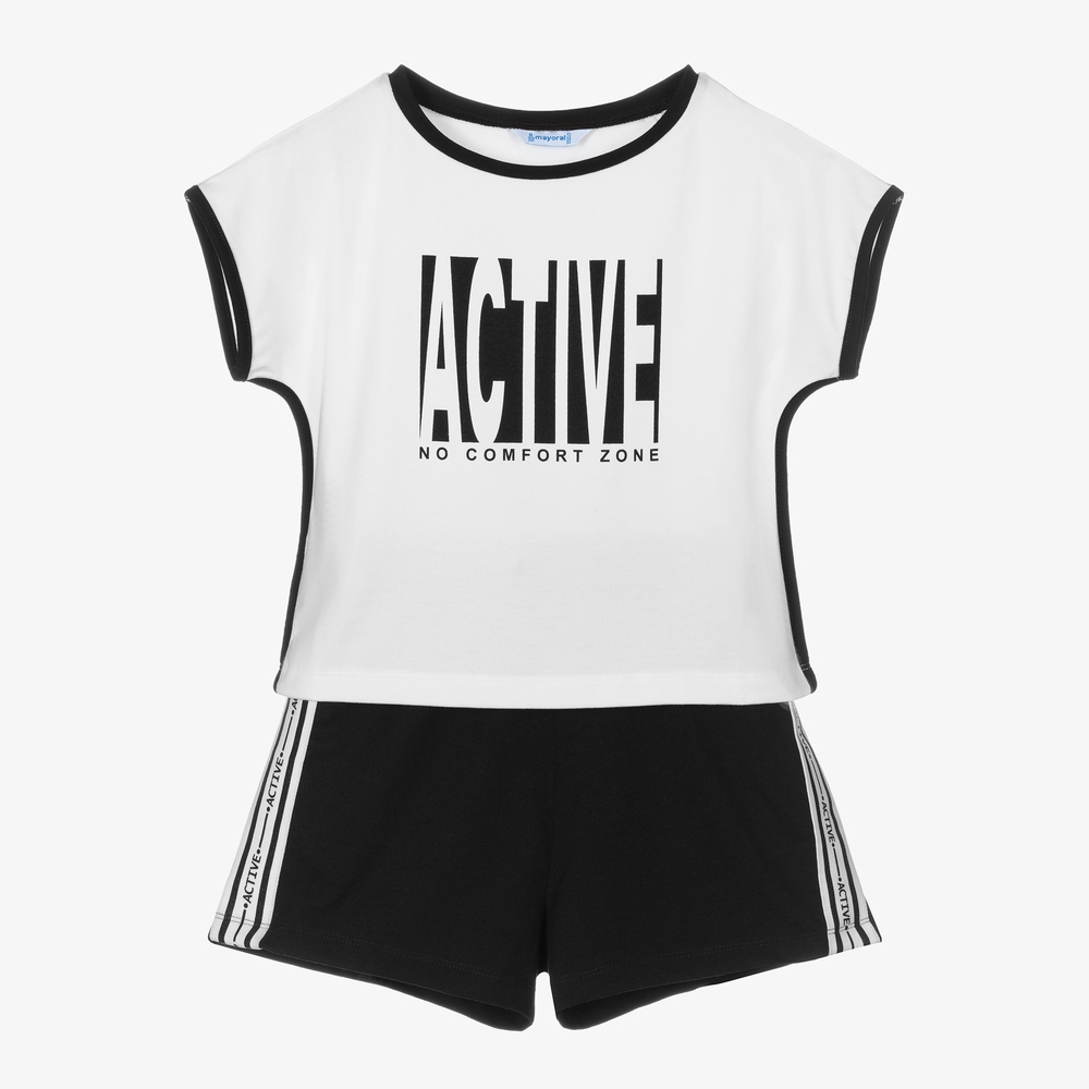Mayoral-Белый топ и черные шорты для девочек | Childrensalon Outlet