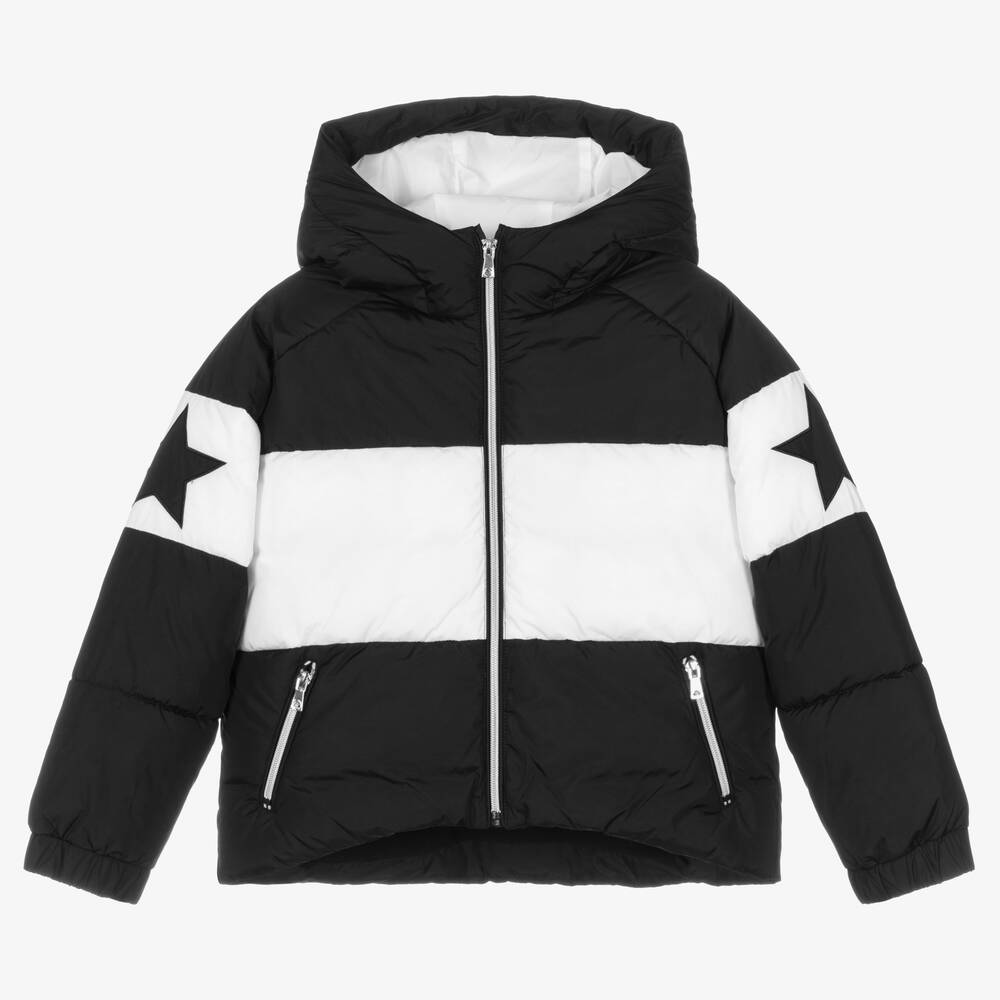 Girls Black White Star Puffer Jacket