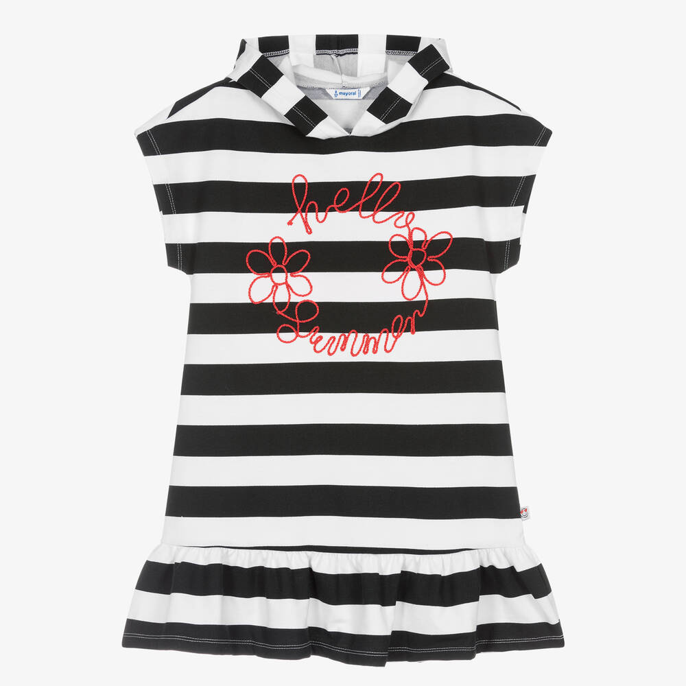 Mayoral - Girls Black & White Stripe Hooded Dress | Childrensalon