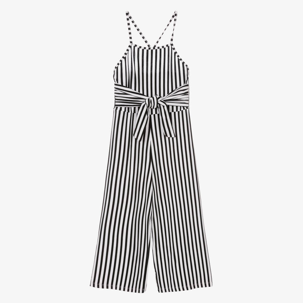 Mayoral - Girls Black & White Striped Jumpsuit | Childrensalon