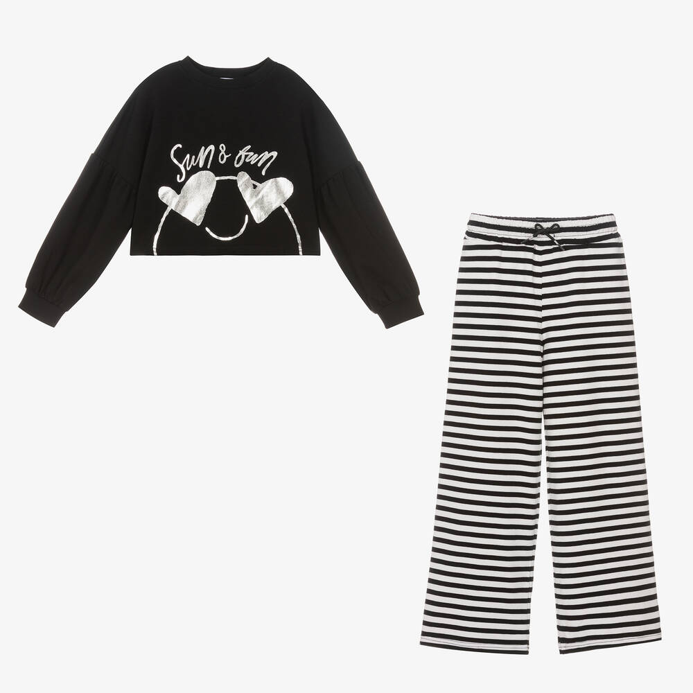 Mayoral-Girls Black & White Striped Trouser Set | Childrensalon Outlet