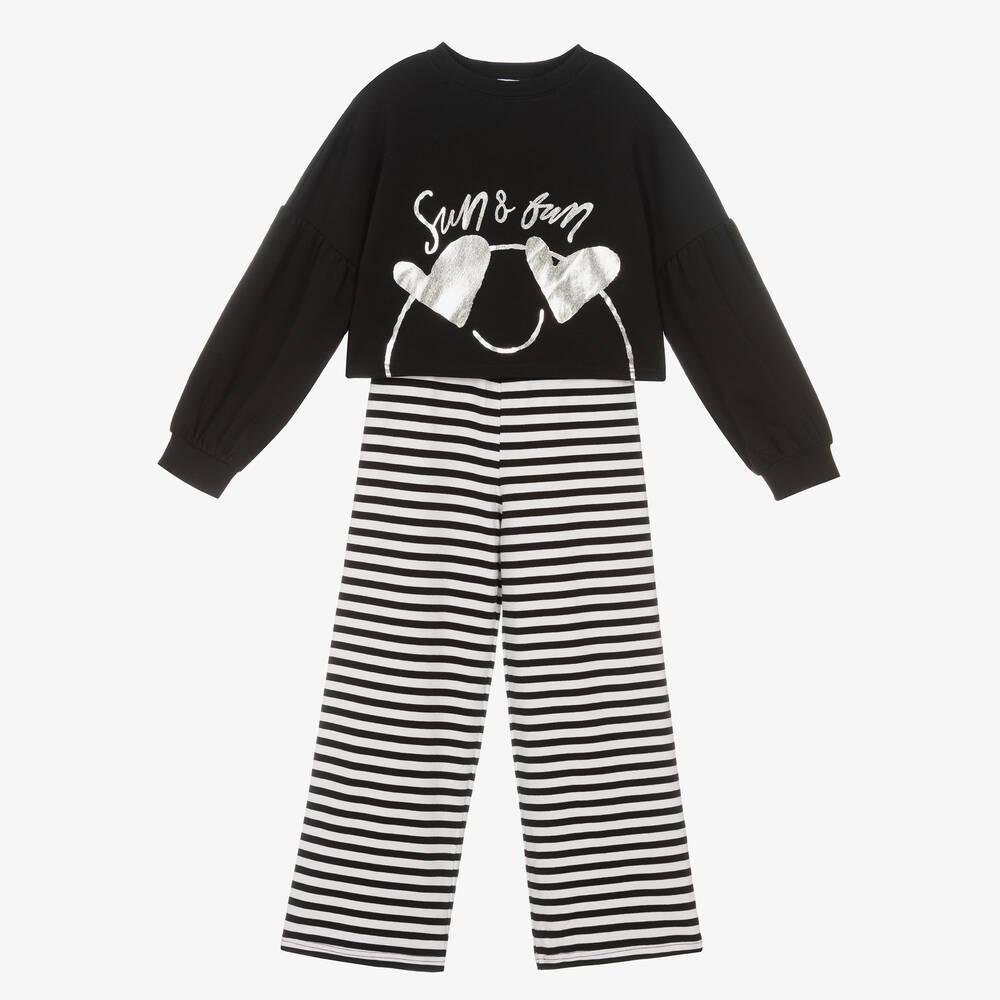 Mayoral - Girls Black & White Striped Trouser Set | Childrensalon