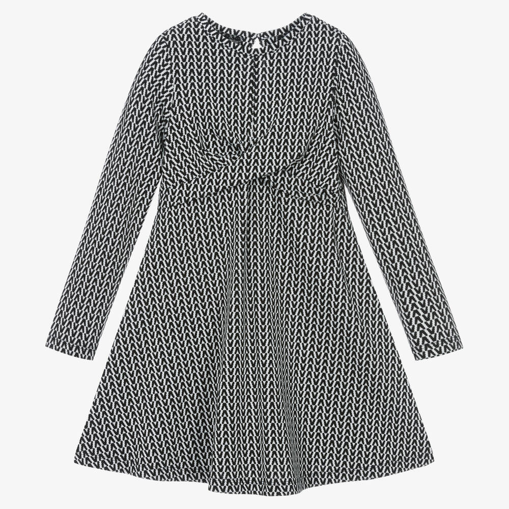 Girls Black White Viscose Jersey Dress