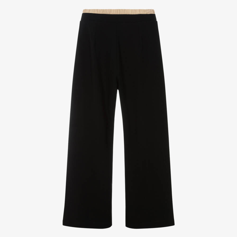 Mayoral-Girls Black Wide-Leg Pants with Gold Trim | Childrensalon Outlet