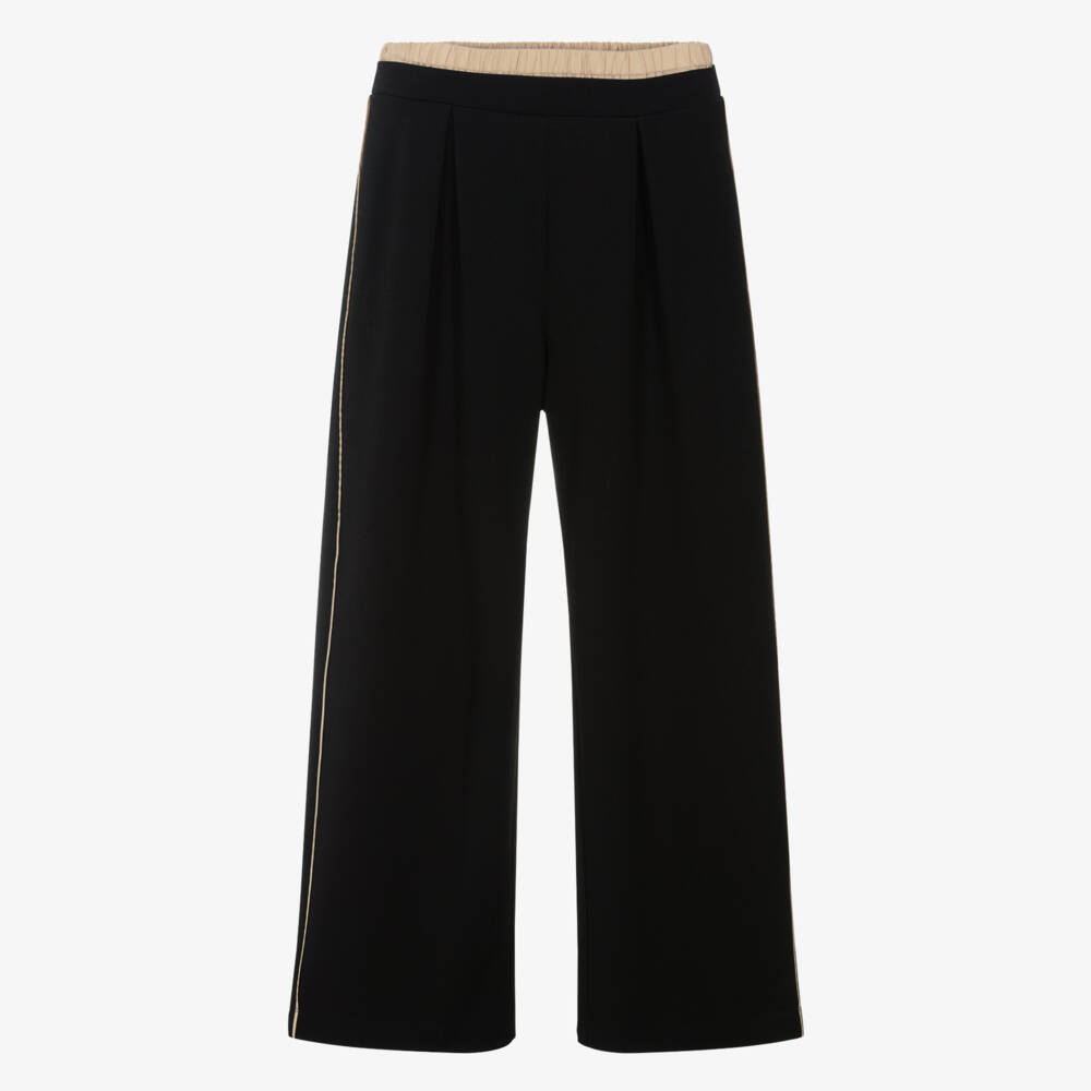 Mayoral-Girls Black Wide-Leg Trousers with Constrasting Waistband | Childrensalon Outlet
