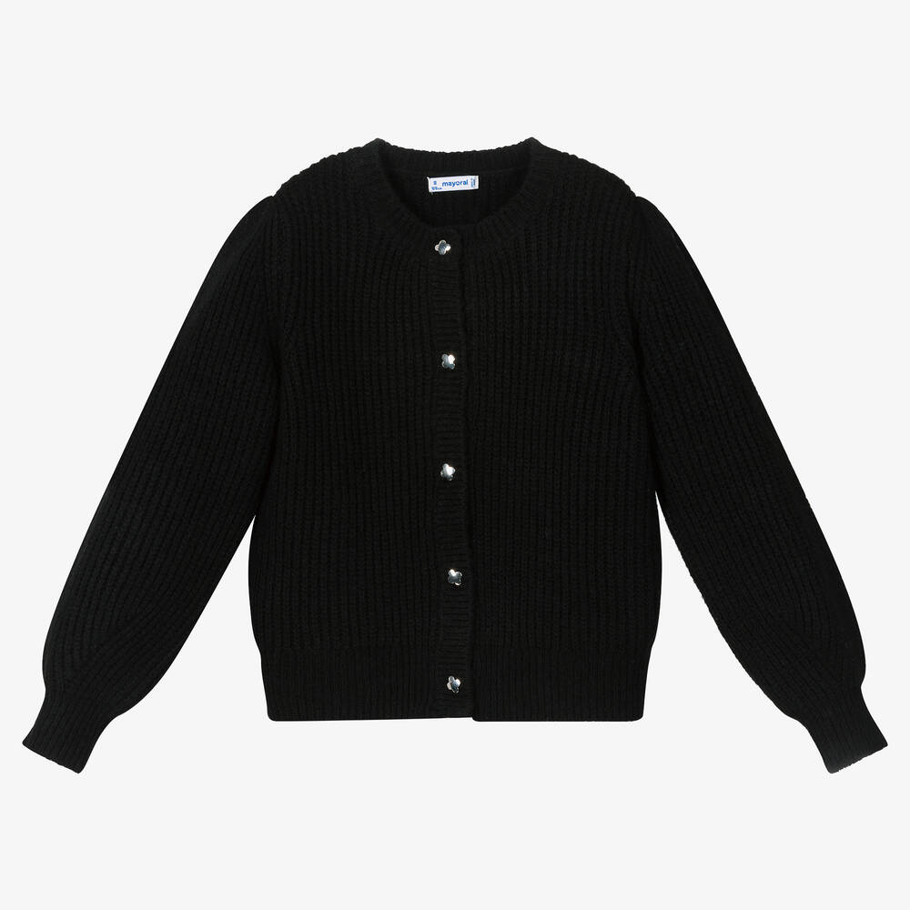 Mayoral-Girls Black Wool Knit Cardigan | Childrensalon Outlet