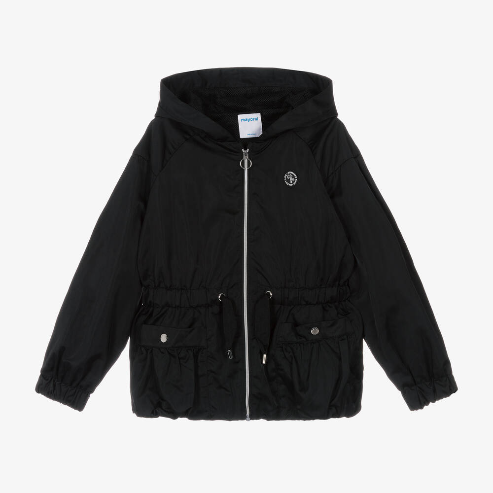 Mayoral - Girls Black Zip-Up Hooded Jacket | Childrensalon