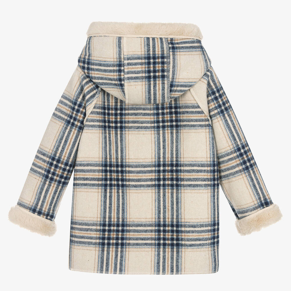 Mayoral-Girls Blue & Beige Check Coat | Childrensalon Outlet