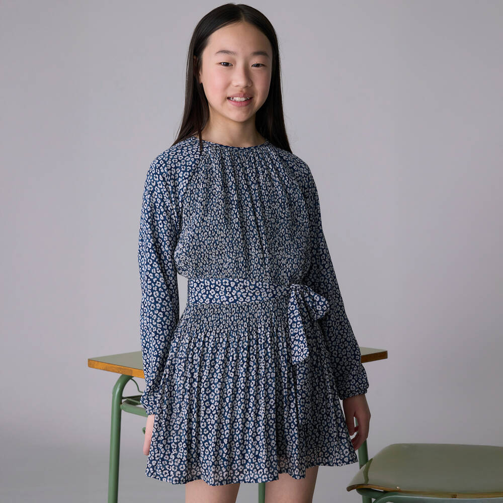 Mayoral-فستان شيفون أزرق مزهر للبنات | Childrensalon Outlet