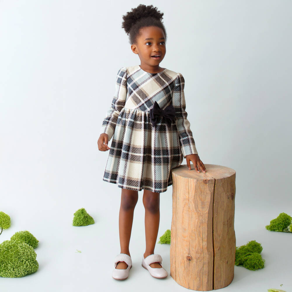 Mayoral-فستان كحلي بنقشة مربعات للبنات مع فيونكة | Childrensalon Outlet