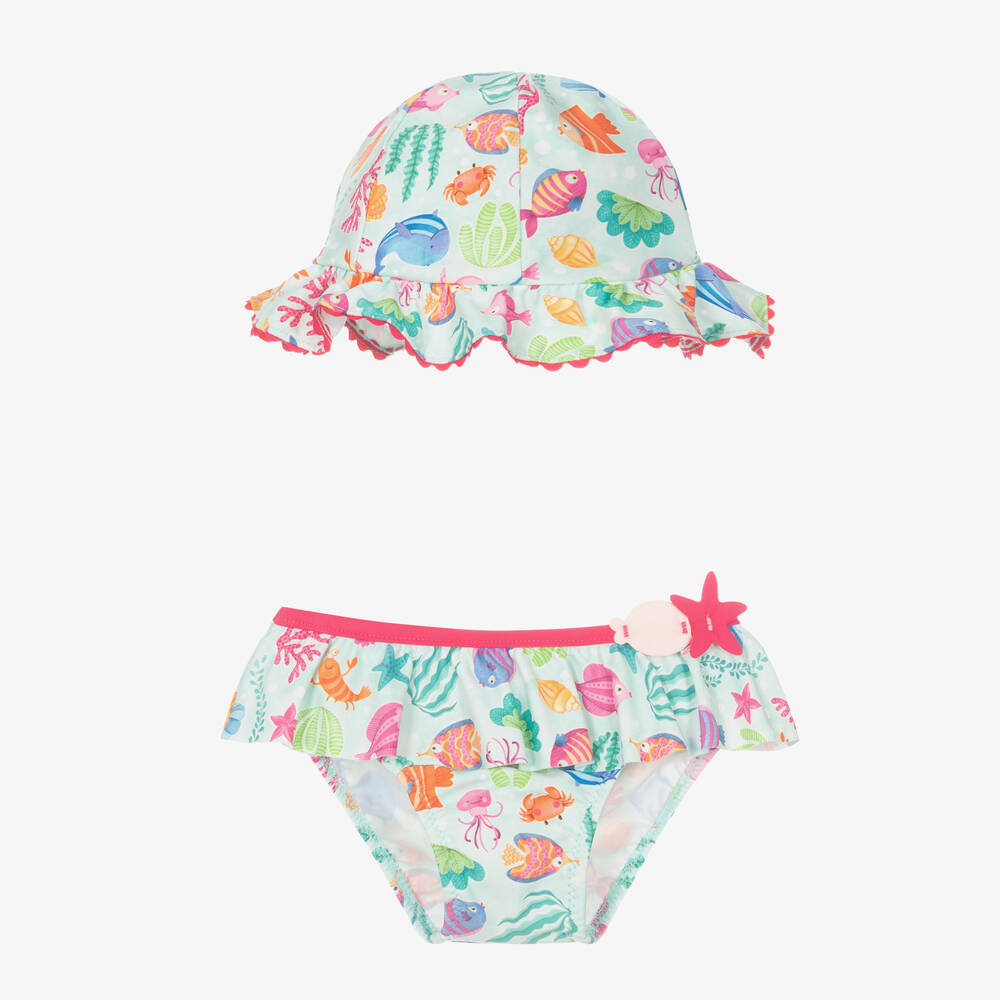 Mayoral - Girls Blue Bikini Bottoms & Hat Set | Childrensalon