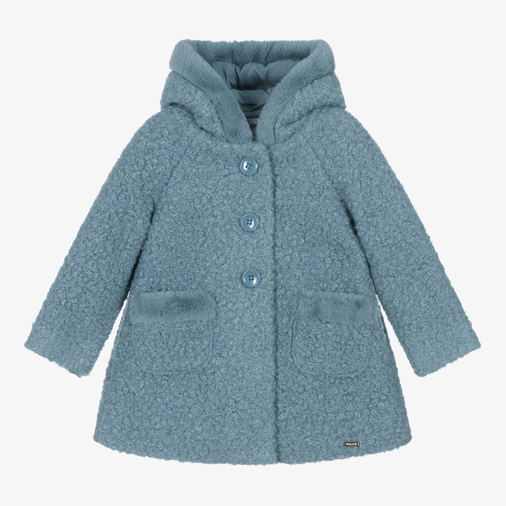 Mayoral - Girls Blue Bouclé Coat | Childrensalon