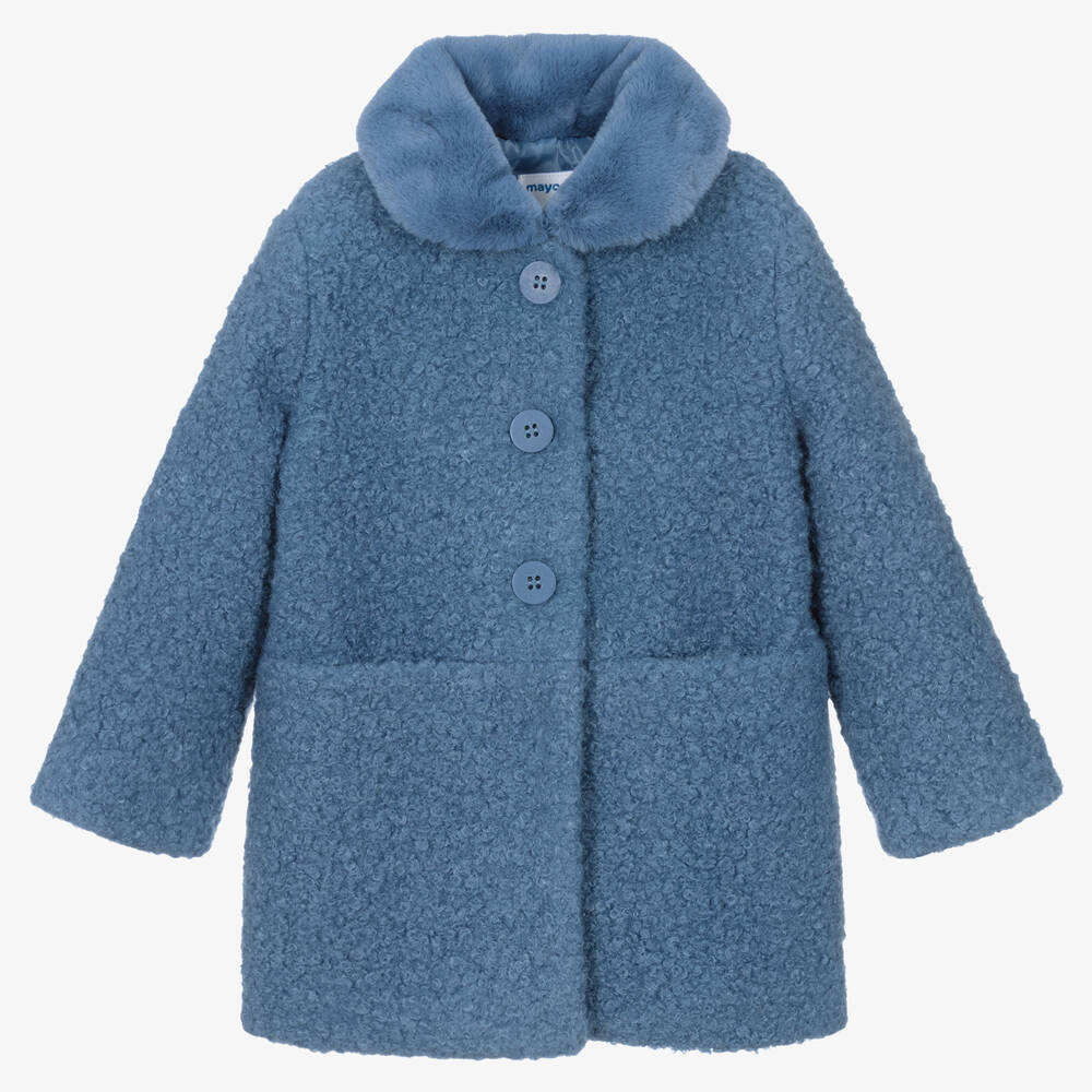 Mayoral - Manteau bleu en bouclé fille | Childrensalon