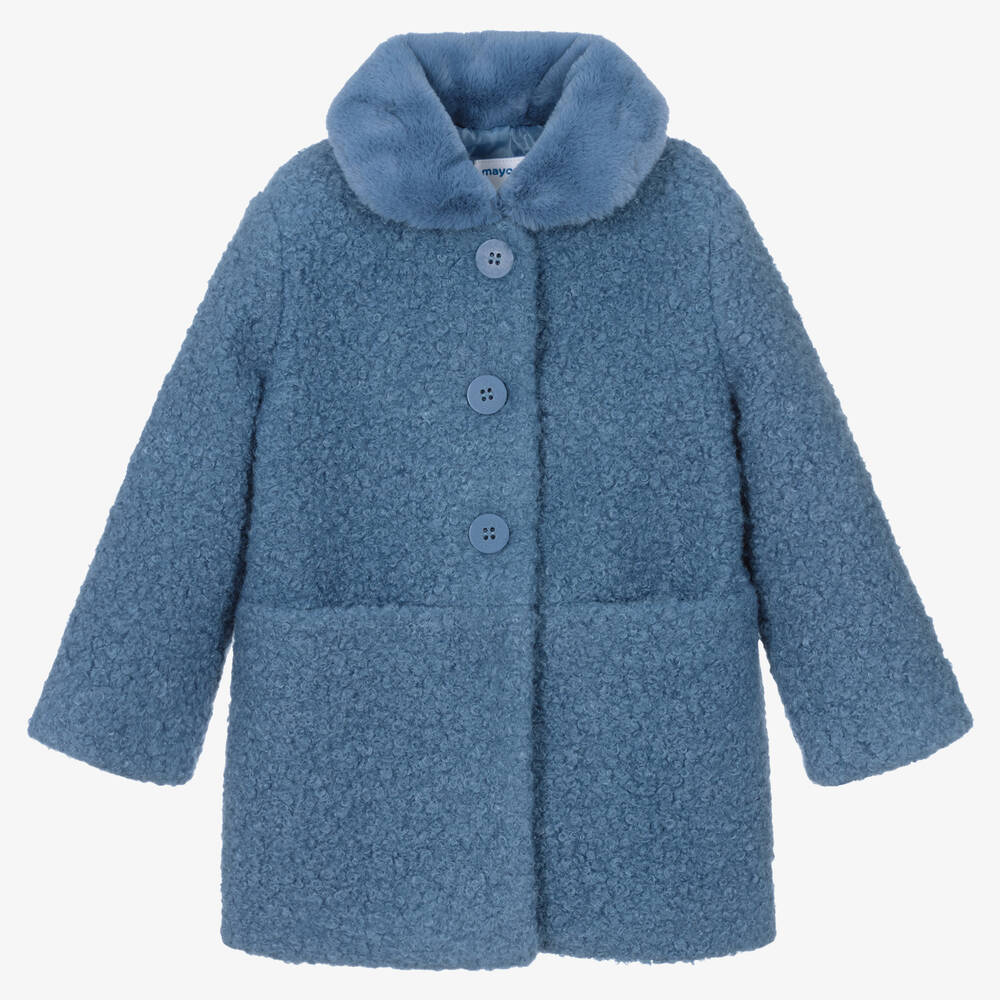 Mayoral - Girls Blue Bouclé Coat | Childrensalon