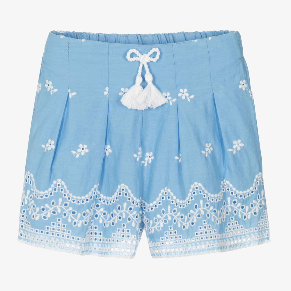 Mayoral-Girls Blue Broderie Anglaise Shorts | Childrensalon Outlet