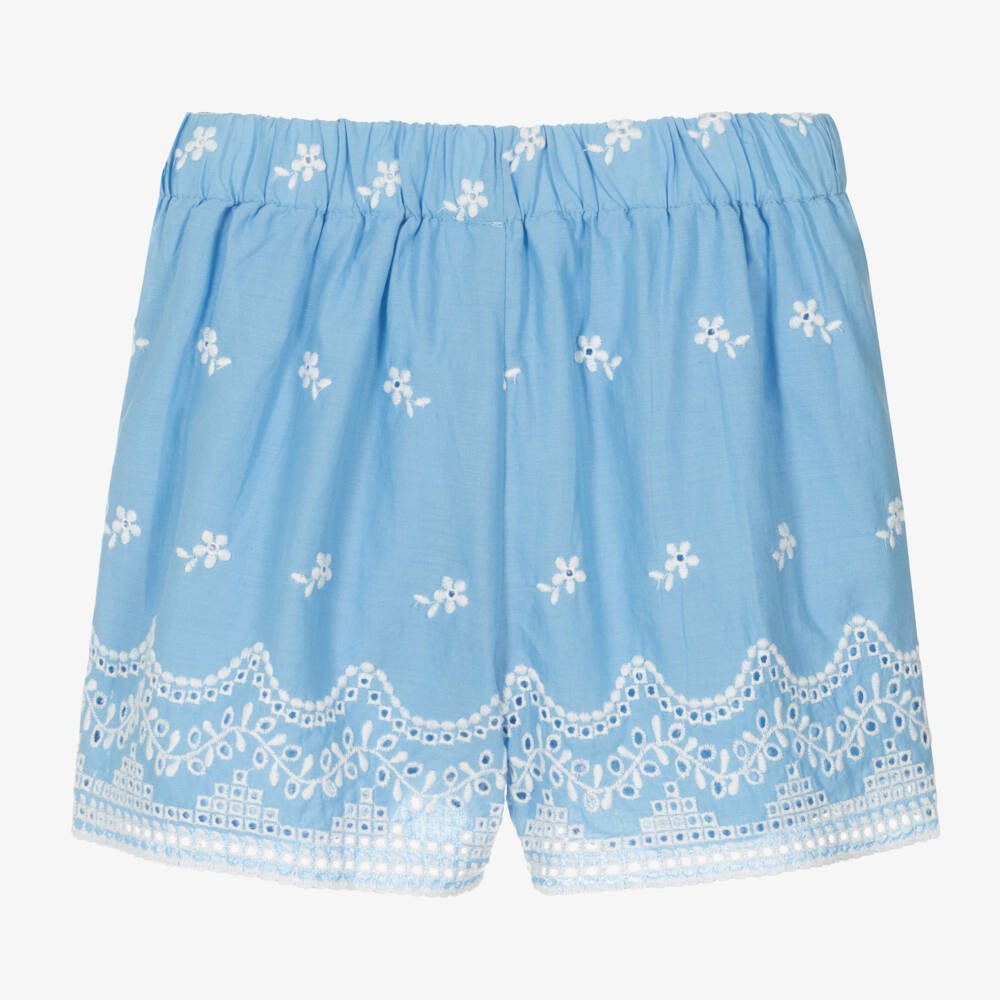 Mayoral-Girls Blue Broderie Anglaise Shorts | Childrensalon Outlet