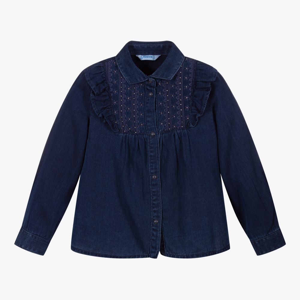 Mayoral - Blaue Chambray-Bluse (M) | Childrensalon