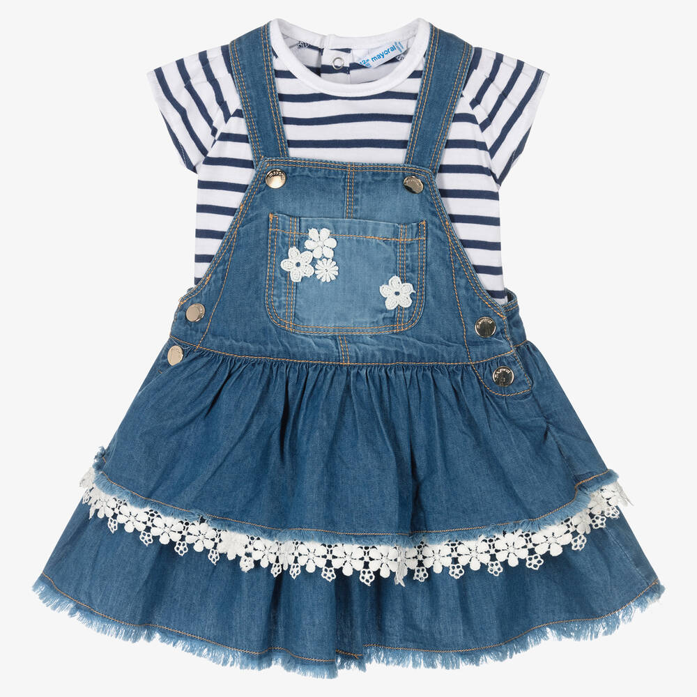 Mayoral - Girls Blue Chambray Cotton Dress Set | Childrensalon