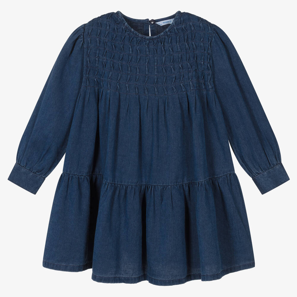 Mayoral - Синее платье из шамбре для девочек | Childrensalon