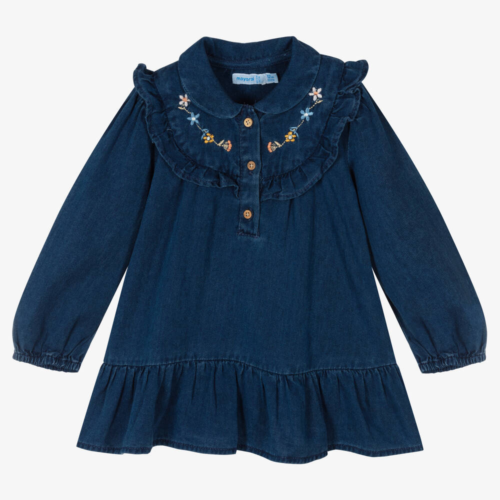 Mayoral - Синее платье из шамбре для девочек | Childrensalon