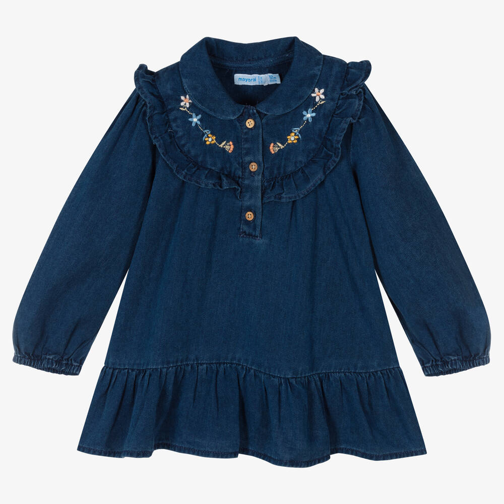 Mayoral - Girls Blue Chambray Dress | Childrensalon