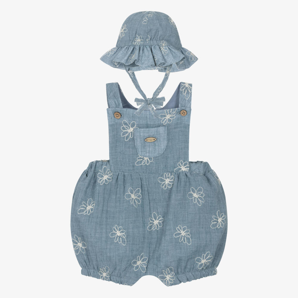 Mayoral Newborn-Girls Blue Chambray Dungaree Set | Childrensalon Outlet