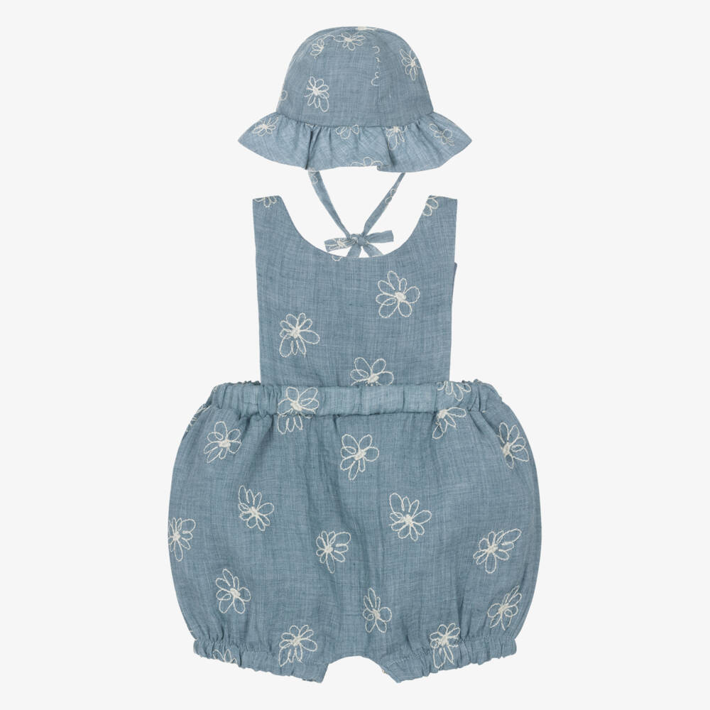 Mayoral Newborn-Girls Blue Chambray Dungaree Set | Childrensalon Outlet
