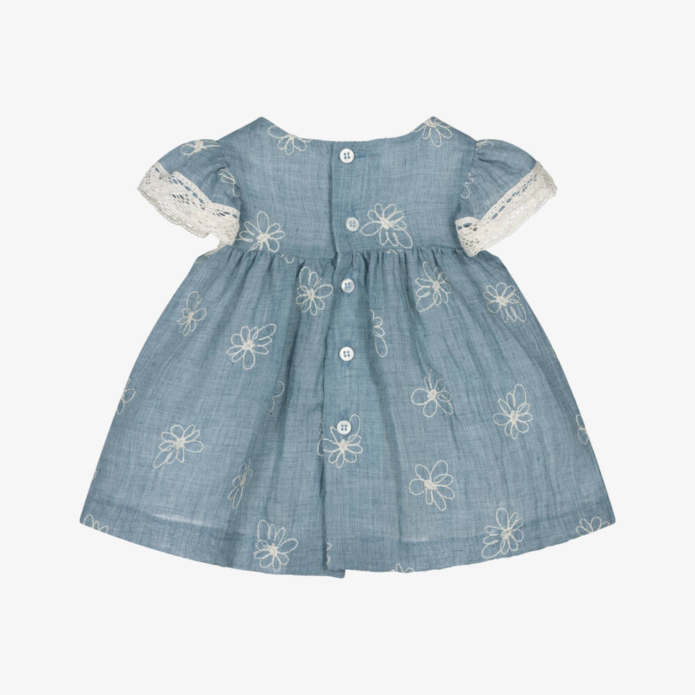 Mayoral Newborn-Girls Blue Chambray Floral Ensemble | Childrensalon Outlet