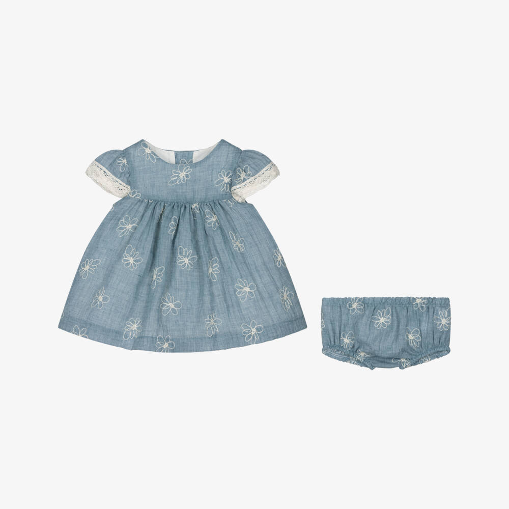 Mayoral Newborn-Girls Blue Chambray Floral Ensemble | Childrensalon Outlet