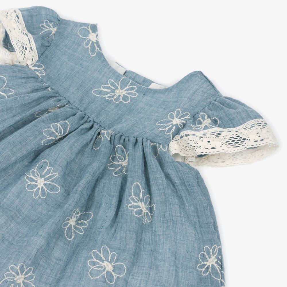 Mayoral Newborn-Girls Blue Chambray Floral Ensemble | Childrensalon Outlet