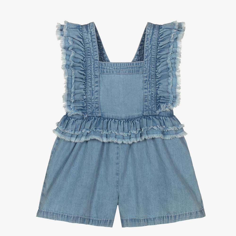 Mayoral - Girls Blue Chambray Playsuit | Childrensalon