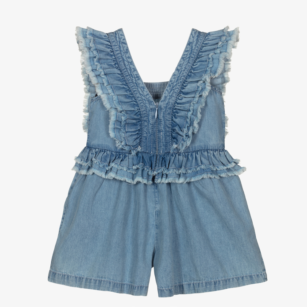 Mayoral - Girls Blue Chambray Playsuit | Childrensalon Outlet