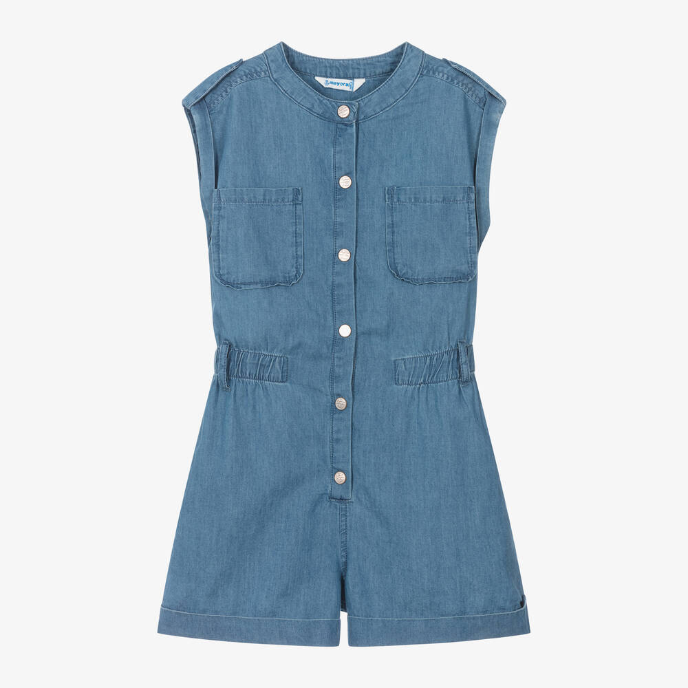 Mayoral-Girls Blue Chambray Playsuit | Childrensalon Outlet