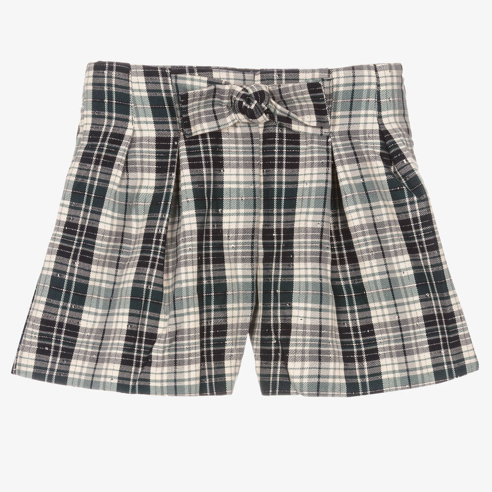 Mayoral - Blau karierte Bundfaltenshorts (M) | Childrensalon