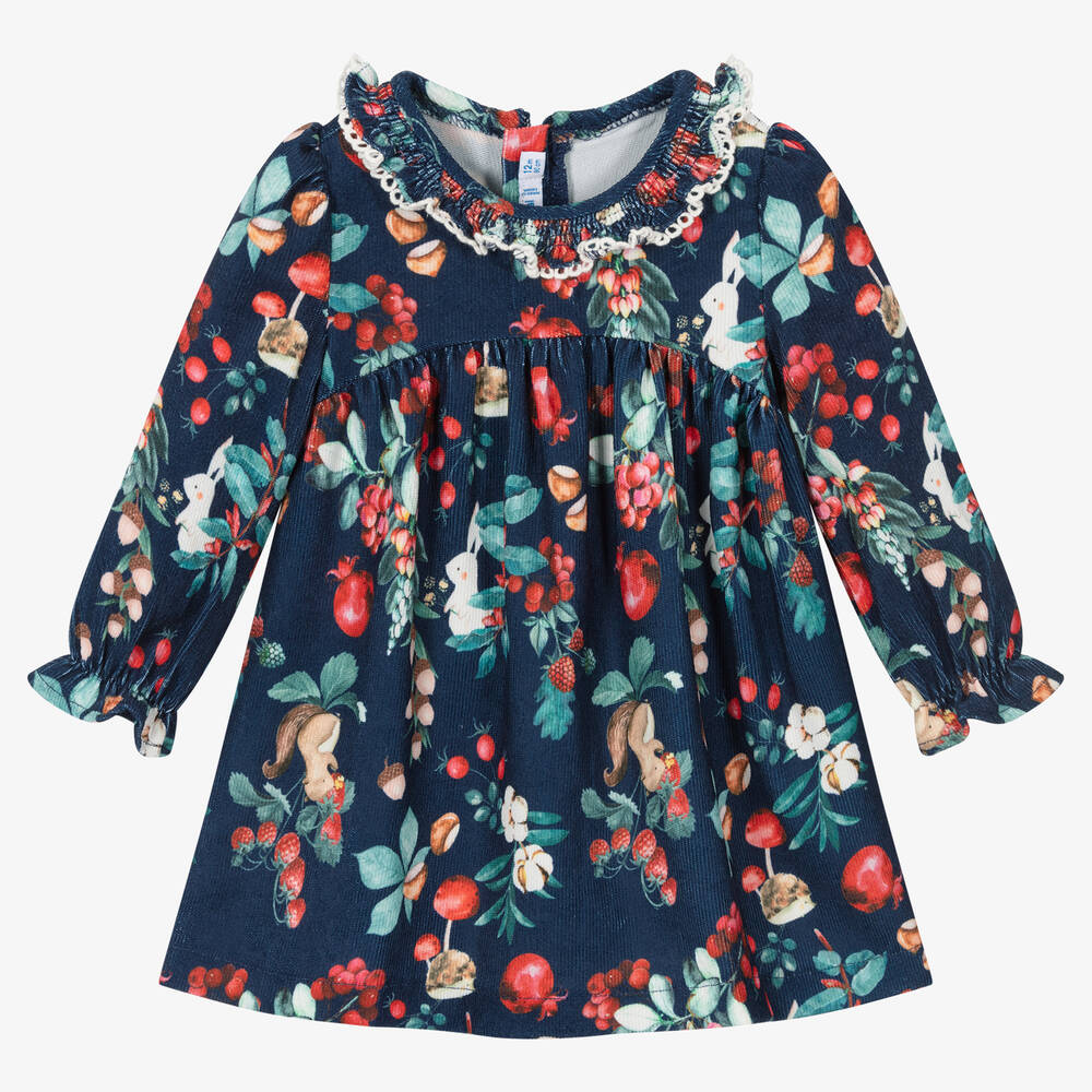 Mayoral - Robe bleue velours côtelé fille | Childrensalon