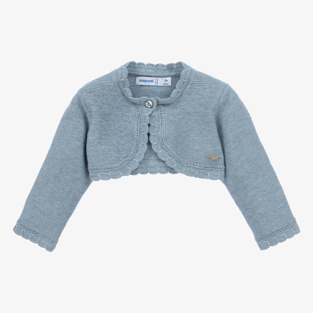 Mayoral - Girls Blue Cotton Bolero Cardigan | Childrensalon