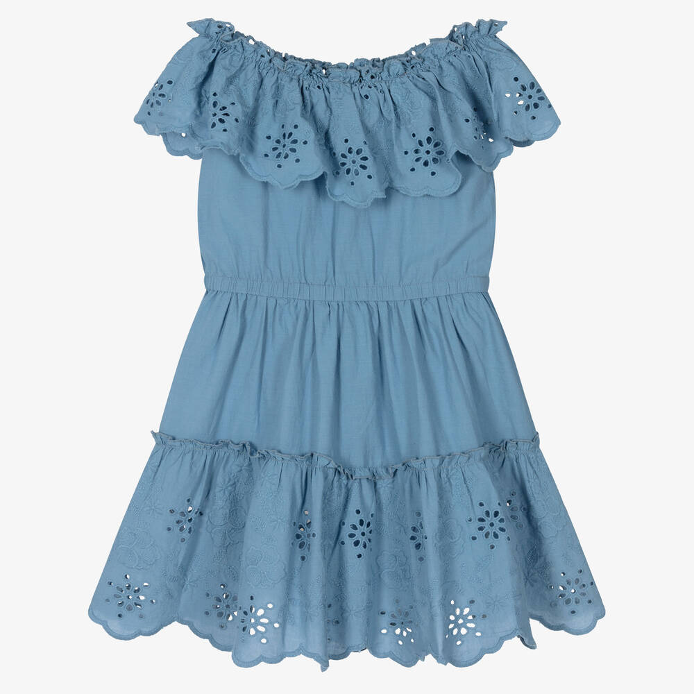 Mayoral - Robe coton bleu broderie anglaise | Childrensalon