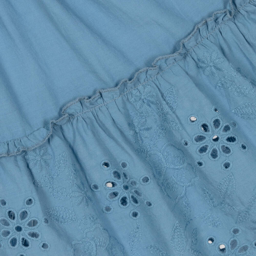 Mayoral-Girls Blue Cotton Broderie Anglaise Dress | Childrensalon Outlet