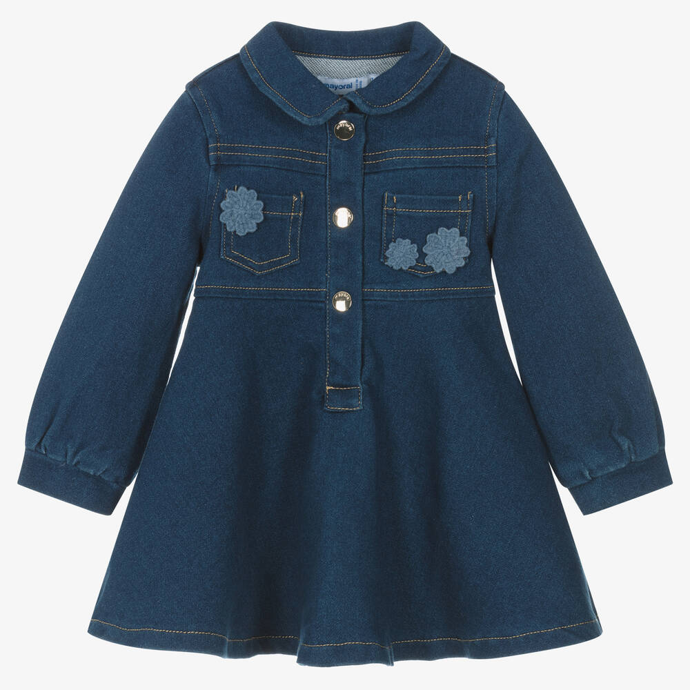 Mayoral - Robe bleue en denim de coton fille | Childrensalon