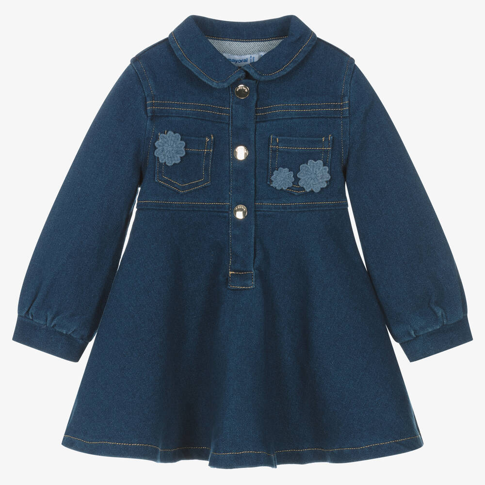 Mayoral - Girls Blue Cotton Denim Dress | Childrensalon