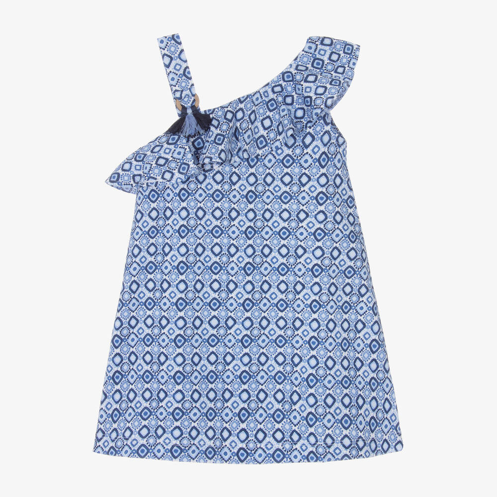 Mayoral-Girls Blue Cotton Dress | Childrensalon Outlet