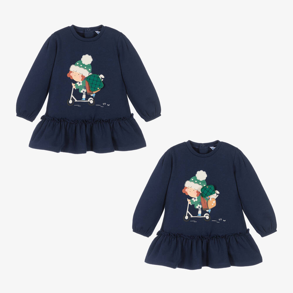 Mayoral - Girls Blue Cotton Jersey Bunny Dress | Childrensalon