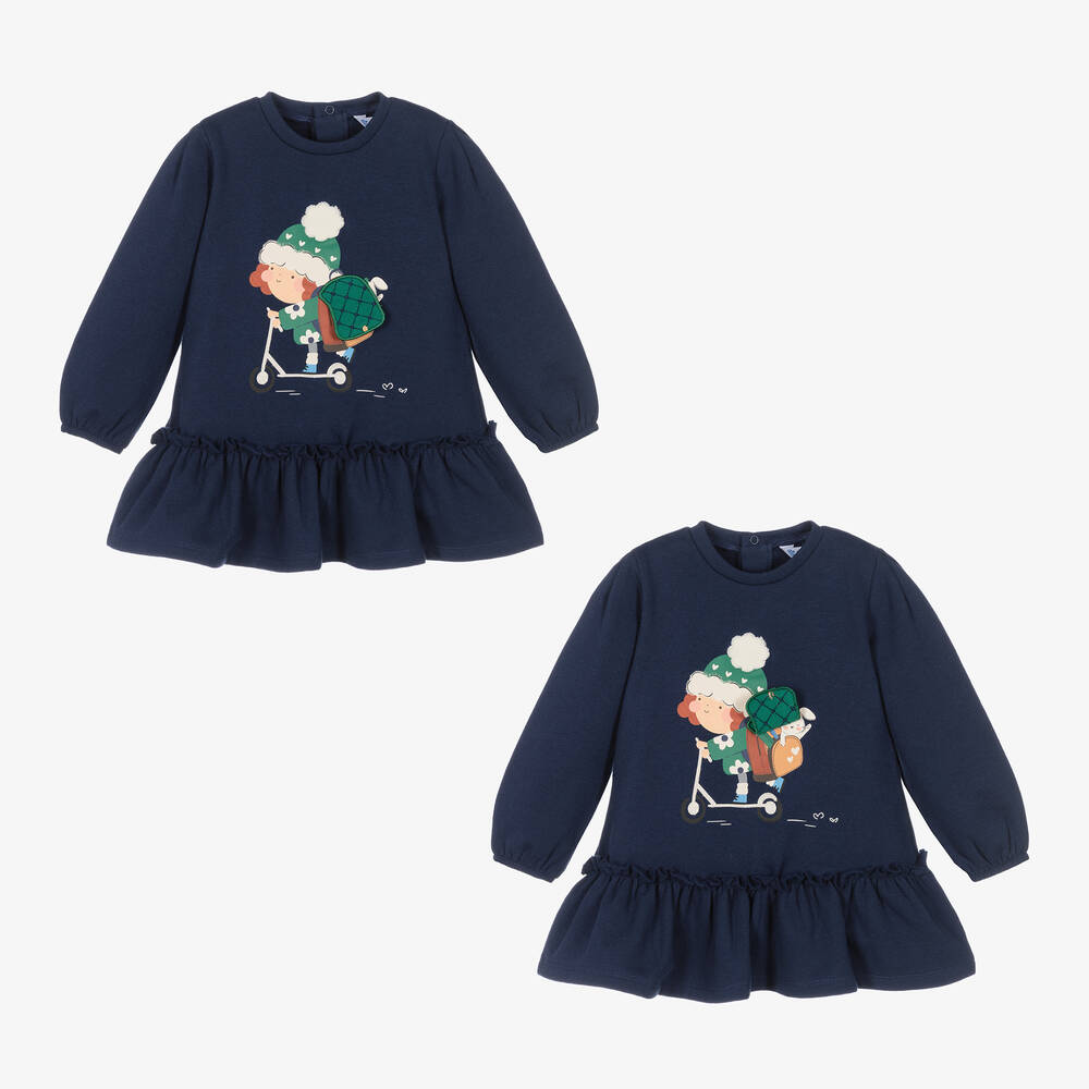 Mayoral - Robe bleue en coton Lapin Fille | Childrensalon